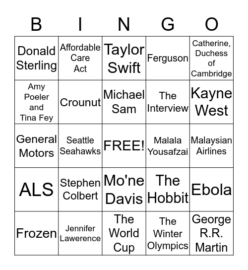 2014 Trivia Bingo Card