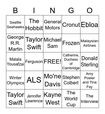 2014 Trivia Bingo Card