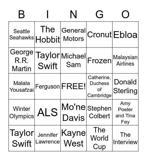 2014 Trivia Bingo Card