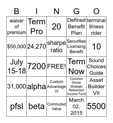 PRI Bingo Card