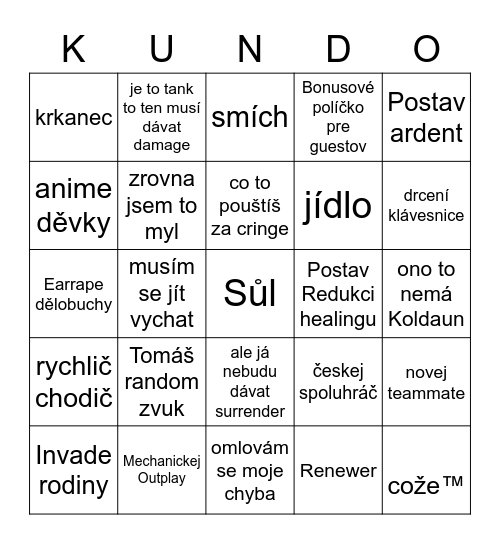 Poslední Ligová Deprese 2020 Bingo Card