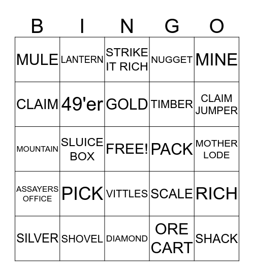 PROSPECTOR Bingo Card
