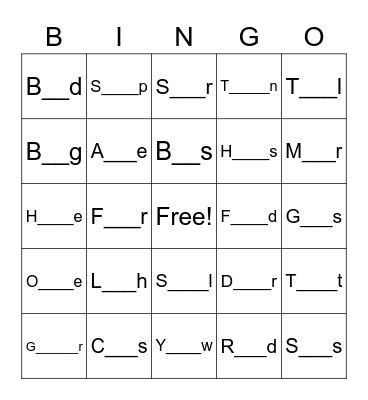 Every day words Bingo Card