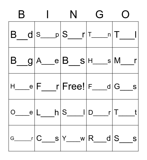 Every day words Bingo Card