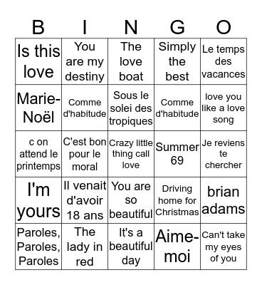 Bingo musical 2014 Bingo Card