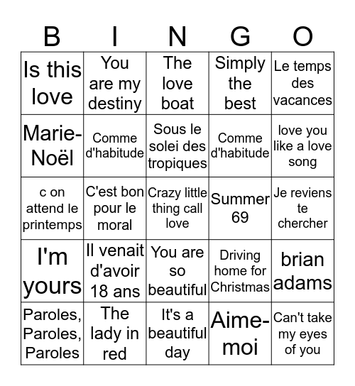 Bingo musical 2014 Bingo Card