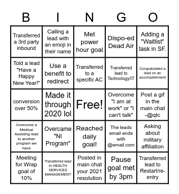 NEW YEARS BINGO Card