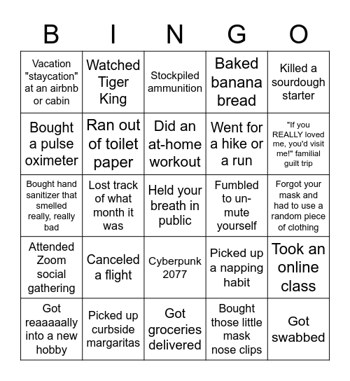 Pandemic Bingo Card