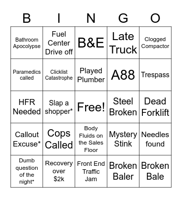 Bummer Bingo Card
