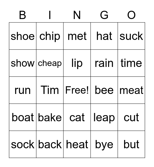 Pronunciation: Vowels Bingo Card