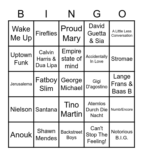 Valburg Top 2000 Music Bingo Card