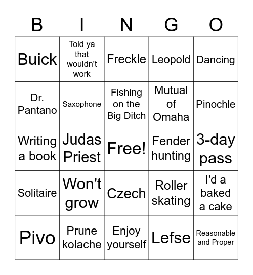 Leo and Betty | (G)Grandpa and (G)Grandma Bingo Card