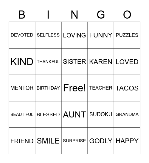 KAREN'S BIRTHDAY Bingo Card