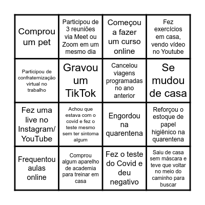 BINGO DA PANDEMIA Bingo Card