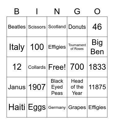 New Year Trivia Bingo Card