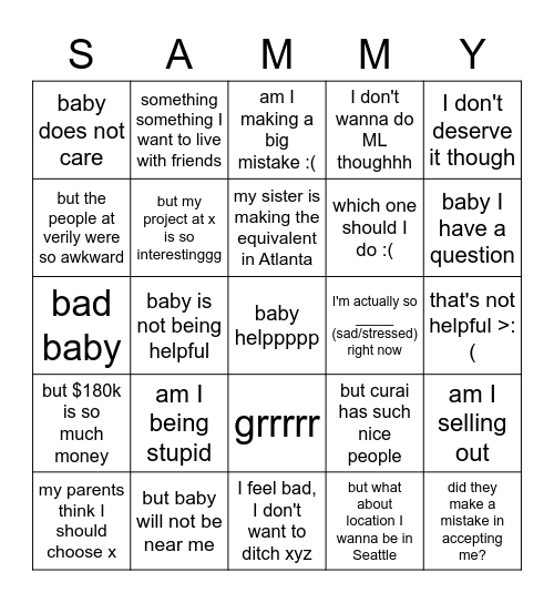 Sammy Bingo Card
