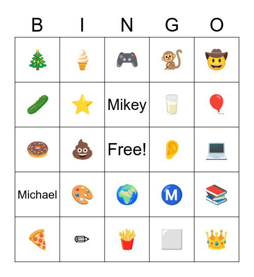 Mikey's 9th Birthday Bingo Card
