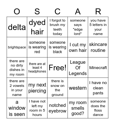 Oscar Bingo Card
