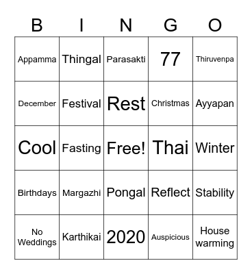 Appamma's 77th Bday Bingo Card