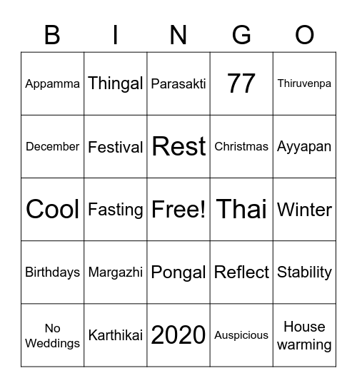 Appamma's 77th Bday Bingo Card