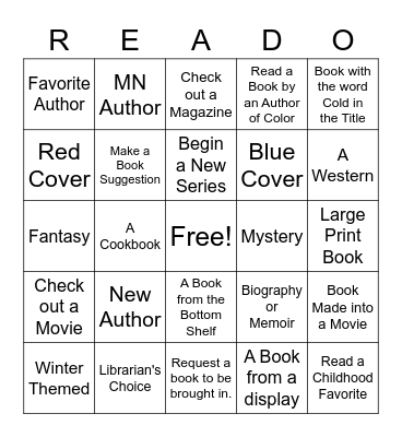 Winter Reading 2021 Bingo Card