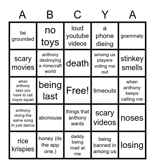 things I hate Bingo Card