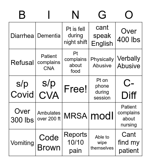 PT/OT Bingo Card