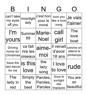 Bingo musical 2014 Bingo Card