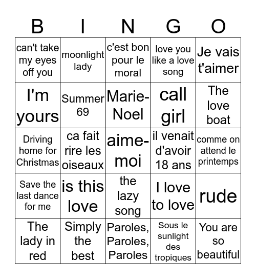 Bingo musical 2014 Bingo Card