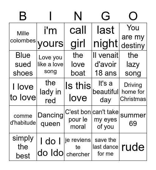 Bingo musical 2014 Bingo Card