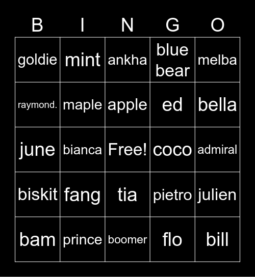 animal crossing Bingo Card