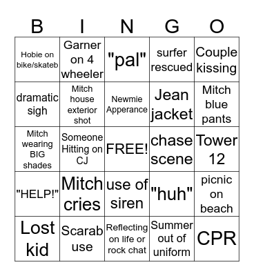 Baywatch Bingo Card