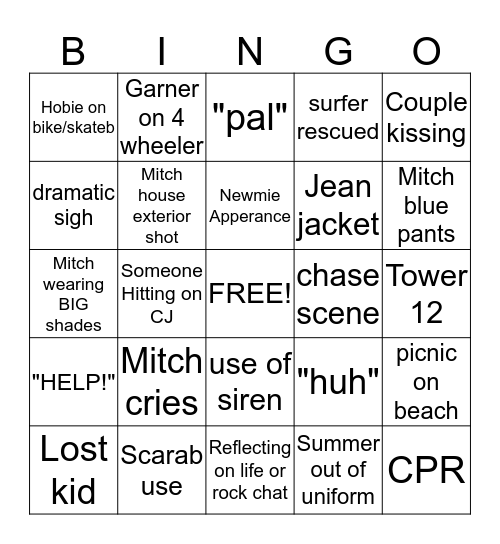 Baywatch Bingo Card