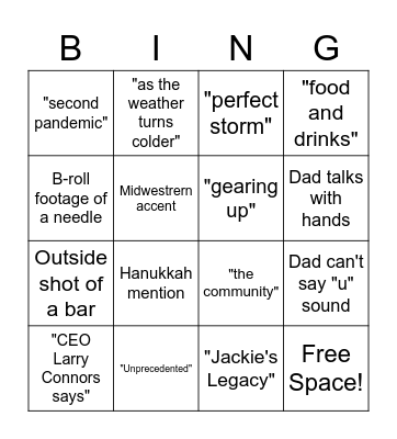 JNC Segment Bingo Card