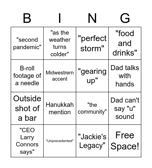 JNC Segment Bingo Card