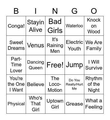 80s Music Bingo Card