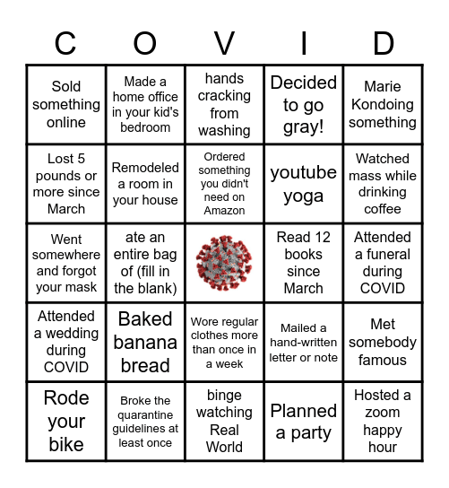 NYE Virtual Countdown Bingo - COVID Bingo Card