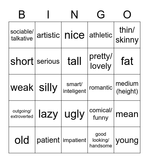 Capítulo 1 - Adjetivos Bingo Card