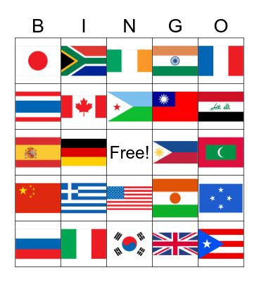 World Flags Bingo Card