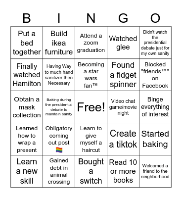 Archer's 2020 Bingo Card Bingo Card
