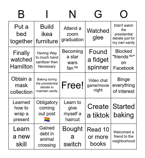 Archer's 2020 Bingo Card Bingo Card