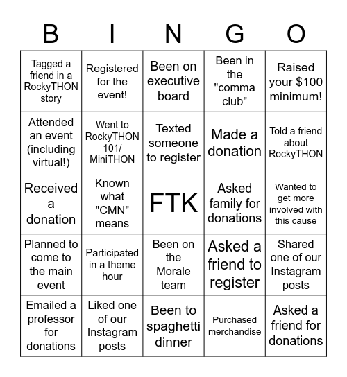 RockyTHON Bingo Card