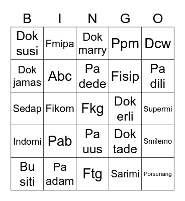 Untitled Bingo Card