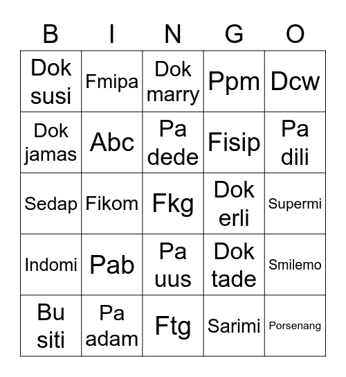 Untitled Bingo Card