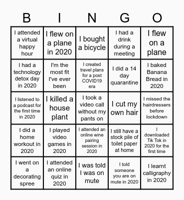 2020 Year End BINGO Card