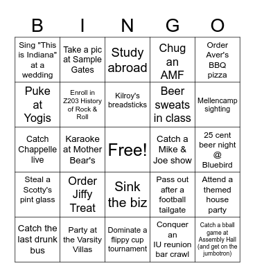 Hoosier Bingo Card