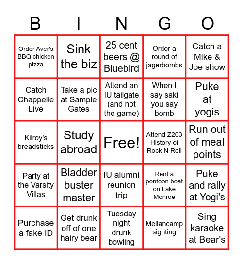 THIS IS INDIANA Game Board Bingo Card