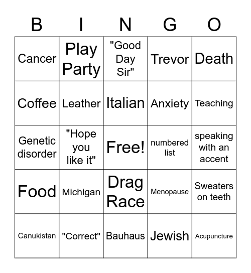 TH Bingo Card