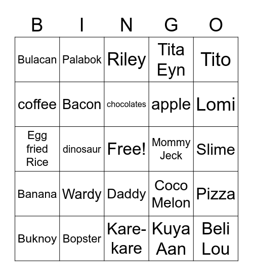 Dangan-Zamora Family Bingo Card