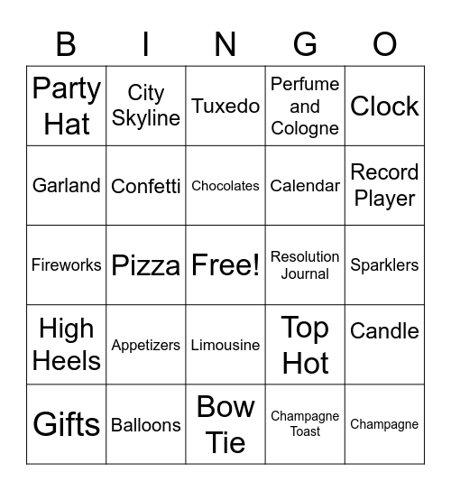 New Years Bingo Card